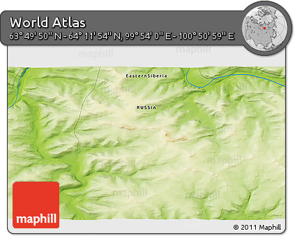 Physical 3D Map of the Area around 64° 0' 52" N, 100° 22' 30" E