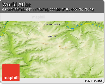 Physical 3D Map of the Area around 64° 0' 52" N, 100° 22' 30" E