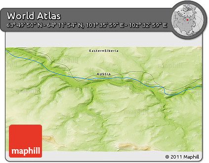 Physical 3D Map of the Area around 64° 0' 52" N, 102° 4' 29" E
