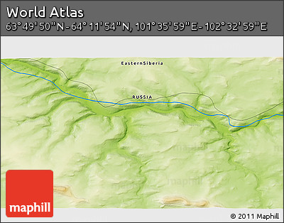 Physical 3D Map of the Area around 64° 0' 52" N, 102° 4' 29" E