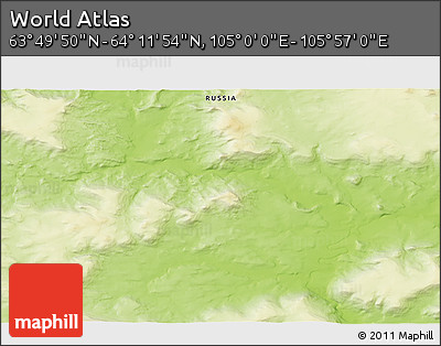 Physical 3D Map of the Area around 64° 0' 52" N, 105° 28' 29" E