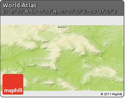 Physical 3D Map of the Area around 64° 0' 52" N, 106° 19' 29" E