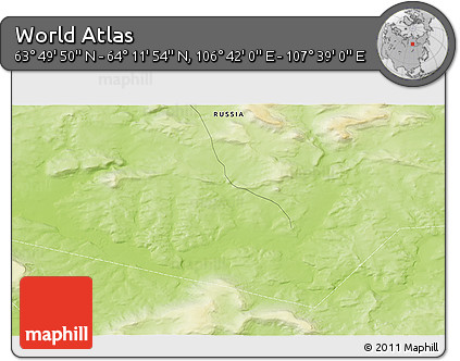 Physical 3D Map of the Area around 64° 0' 52" N, 107° 10' 30" E