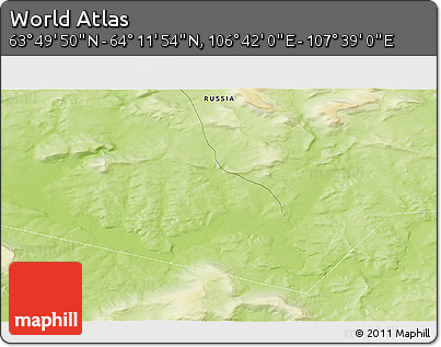 Physical 3D Map of the Area around 64° 0' 52" N, 107° 10' 30" E