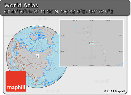 Gray Location Map of the Area around 64° 0' 52" N, 107° 10' 30" E