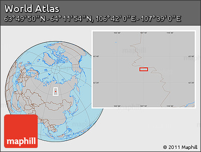Gray Location Map of the Area around 64° 0' 52" N, 107° 10' 30" E