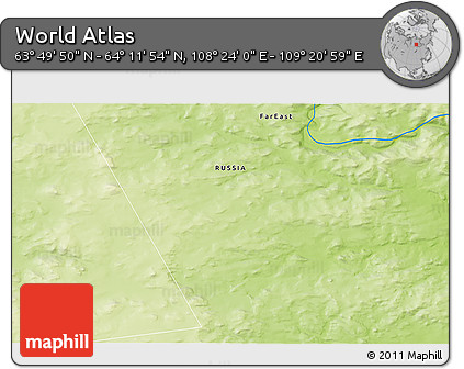 Physical 3D Map of the Area around 64° 0' 52" N, 108° 52' 30" E
