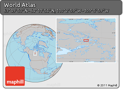 Gray Location Map of the Area around 64° 0' 52" N, 109° 34' 29" W