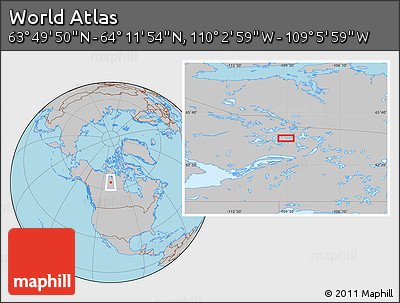 Gray Location Map of the Area around 64° 0' 52" N, 109° 34' 29" W