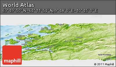 Physical Panoramic Map of the Area around 64° 0' 52" N, 10° 16' 30" E