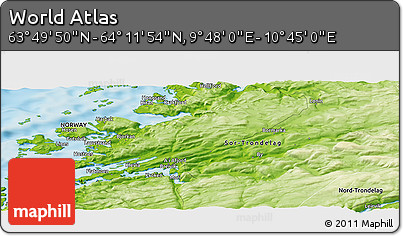 Physical Panoramic Map of the Area around 64° 0' 52" N, 10° 16' 30" E