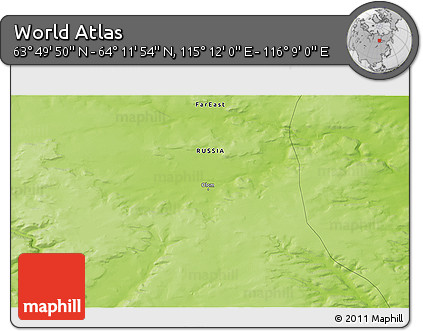 Physical 3D Map of the Area around 64° 0' 52" N, 115° 40' 30" E