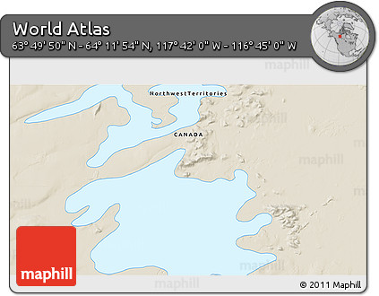 Shaded Relief 3D Map of the Area around 64° 0' 52" N, 117° 13' 29" W