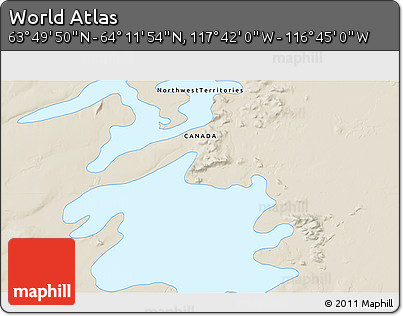 Shaded Relief 3D Map of the Area around 64° 0' 52" N, 117° 13' 29" W
