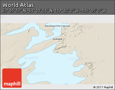 Shaded Relief 3D Map of the Area around 64° 0' 52" N, 117° 13' 29" W