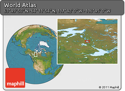 Satellite Location Map of the Area around 64° 0' 52" N, 117° 13' 29" W
