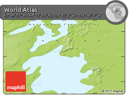 Physical Map of the Area around 64° 0' 52" N, 117° 13' 29" W