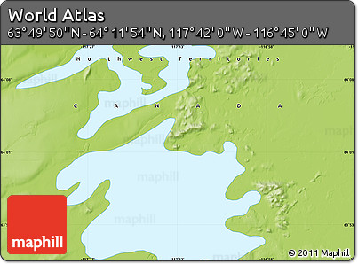 Physical Map of the Area around 64° 0' 52" N, 117° 13' 29" W