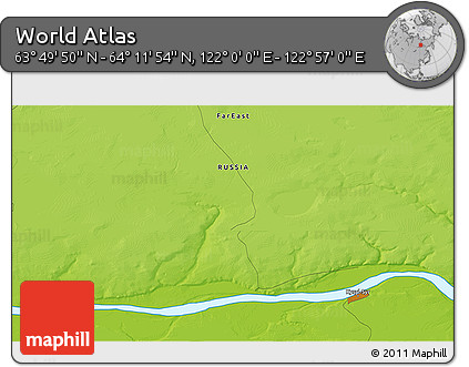 Physical 3D Map of the Area around 64° 0' 52" N, 122° 28' 29" E