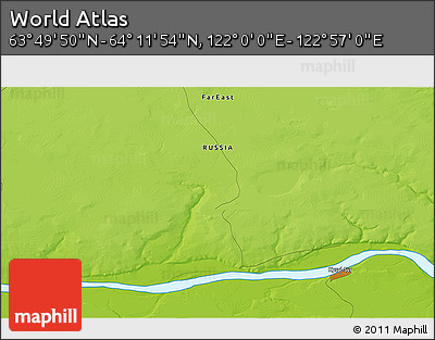 Physical 3D Map of the Area around 64° 0' 52" N, 122° 28' 29" E