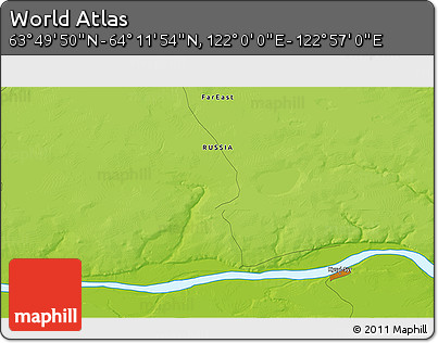 Physical 3D Map of the Area around 64° 0' 52" N, 122° 28' 29" E