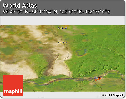 Satellite 3D Map of the Area around 64° 0' 52" N, 122° 28' 29" E