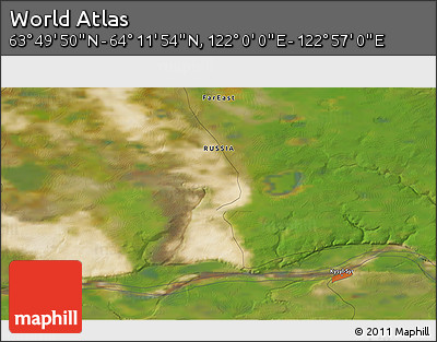 Satellite 3D Map of the Area around 64° 0' 52" N, 122° 28' 29" E
