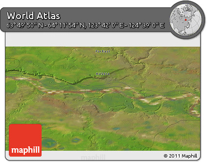 Satellite 3D Map of the Area around 64° 0' 52" N, 124° 10' 30" E