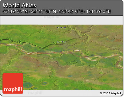 Satellite 3D Map of the Area around 64° 0' 52" N, 124° 10' 30" E