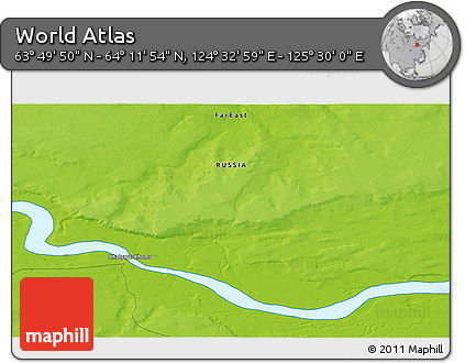 Physical 3D Map of the Area around 64° 0' 52" N, 125° 1' 30" E