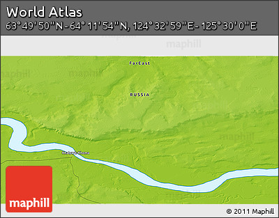Physical 3D Map of the Area around 64° 0' 52" N, 125° 1' 30" E