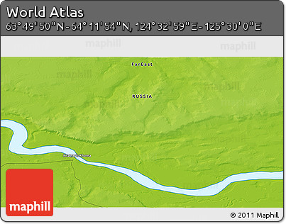 Physical 3D Map of the Area around 64° 0' 52" N, 125° 1' 30" E
