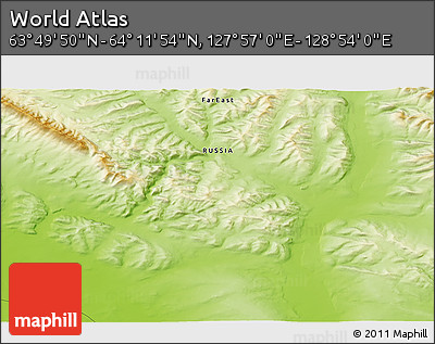 Physical 3D Map of the Area around 64° 0' 52" N, 128° 25' 30" E