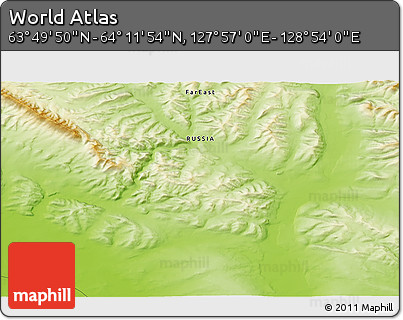 Physical 3D Map of the Area around 64° 0' 52" N, 128° 25' 30" E