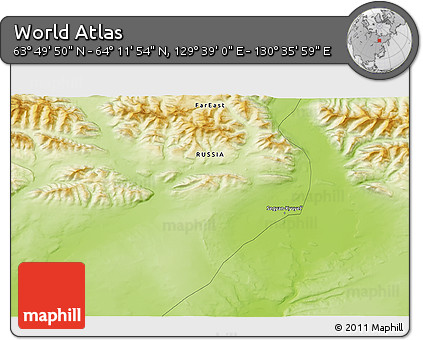 Physical 3D Map of the Area around 64° 0' 52" N, 130° 7' 30" E