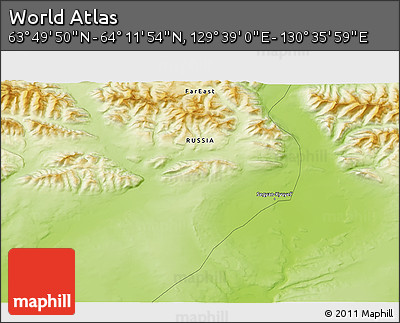 Physical 3D Map of the Area around 64° 0' 52" N, 130° 7' 30" E