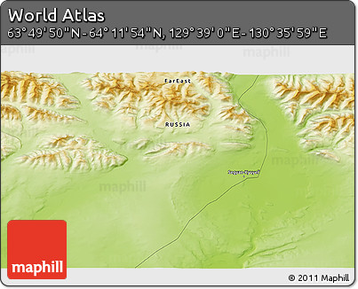Physical 3D Map of the Area around 64° 0' 52" N, 130° 7' 30" E