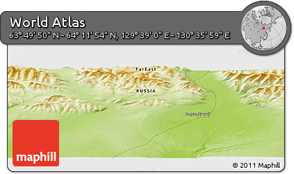 Physical Panoramic Map of the Area around 64° 0' 52" N, 130° 7' 30" E