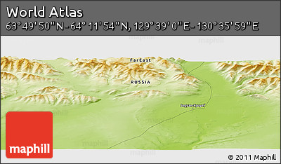 Physical Panoramic Map of the Area around 64° 0' 52" N, 130° 7' 30" E