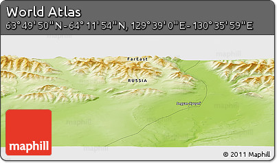 Physical Panoramic Map of the Area around 64° 0' 52" N, 130° 7' 30" E