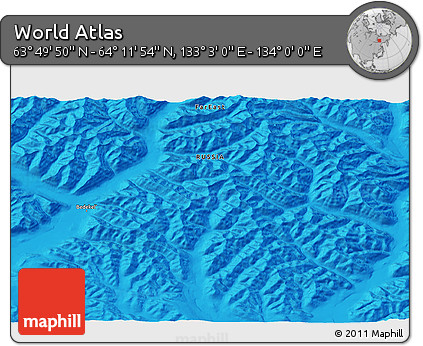 Political 3D Map of the Area around 64° 0' 52" N, 133° 31' 30" E