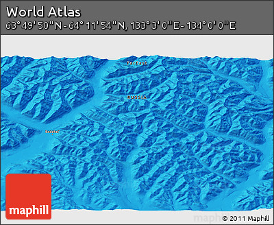 Political 3D Map of the Area around 64° 0' 52" N, 133° 31' 30" E