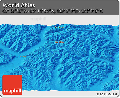 Political 3D Map of the Area around 64° 0' 52" N, 133° 31' 30" E