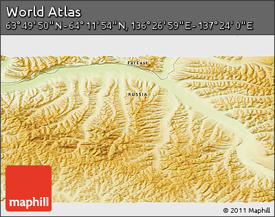 Physical 3D Map of the Area around 64° 0' 52" N, 136° 55' 30" E