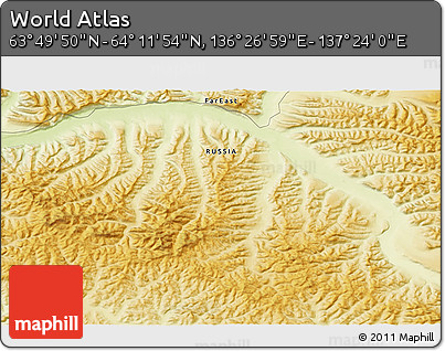 Physical 3D Map of the Area around 64° 0' 52" N, 136° 55' 30" E