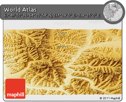 Physical 3D Map of the Area around 64° 0' 52" N, 137° 46' 30" E
