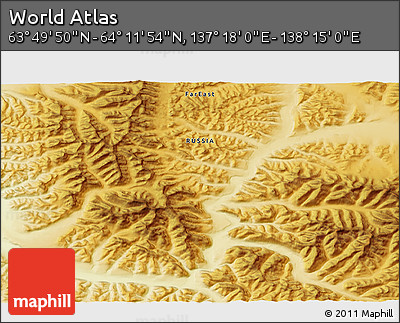 Physical 3D Map of the Area around 64° 0' 52" N, 137° 46' 30" E