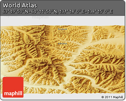 Physical 3D Map of the Area around 64° 0' 52" N, 137° 46' 30" E