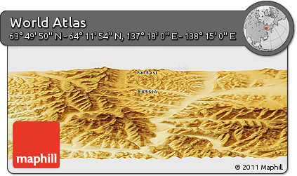 Physical Panoramic Map of the Area around 64° 0' 52" N, 137° 46' 30" E