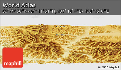 Physical Panoramic Map of the Area around 64° 0' 52" N, 137° 46' 30" E